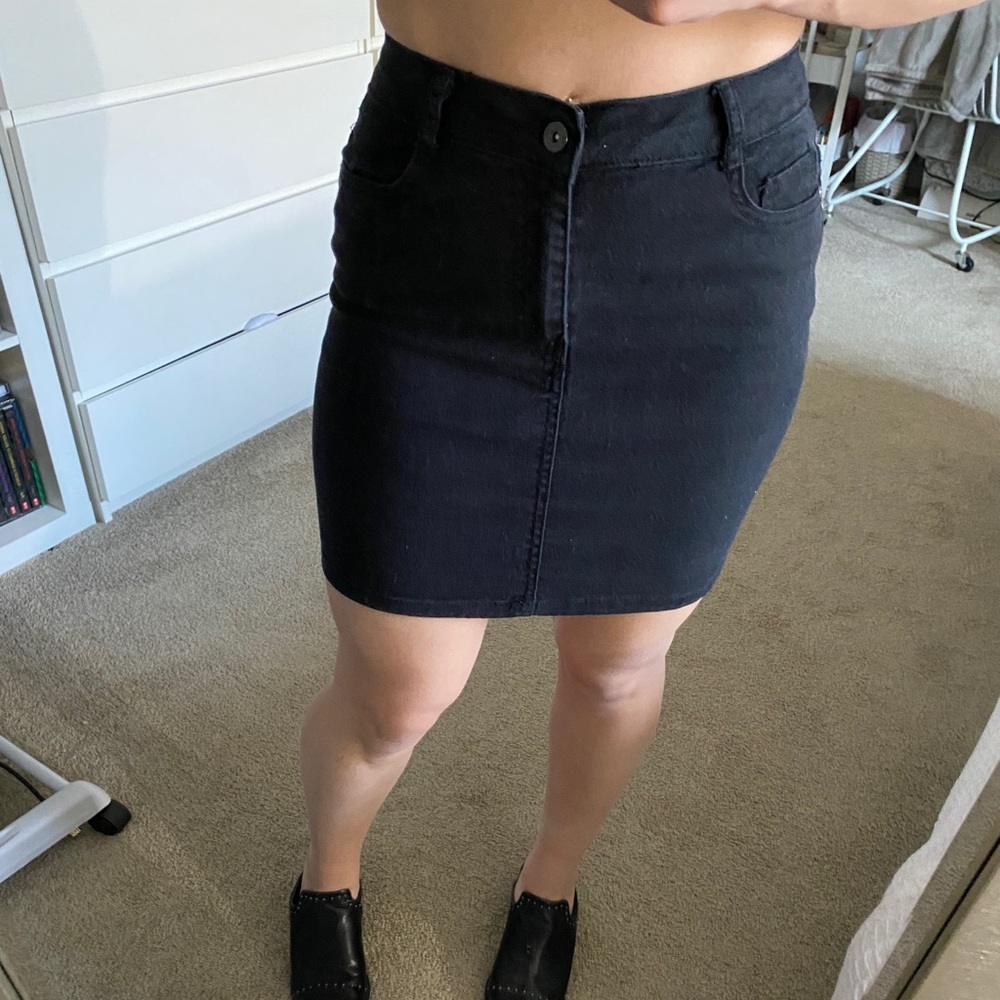 Black denim skirt